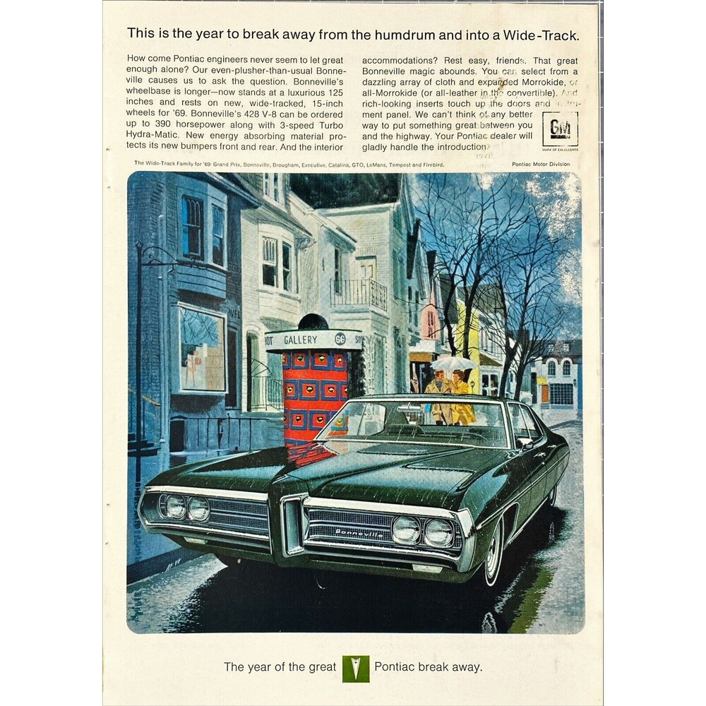 Pontiac Wide-Track 1969 Bonneville "Break Away from the Humdrum" Print Ad 1969